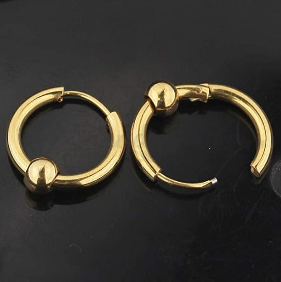 20MM Hypoallergenic Large Yellow Gold Ball Bead Clicker Hoop Stud Earrings Pair