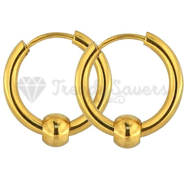 20MM Hypoallergenic Large Yellow Gold Ball Bead Clicker Hoop Stud Earrings Pair