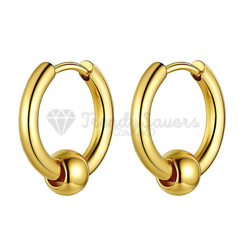20MM Hypoallergenic Large Yellow Gold Ball Bead Clicker Hoop Stud Earrings Pair