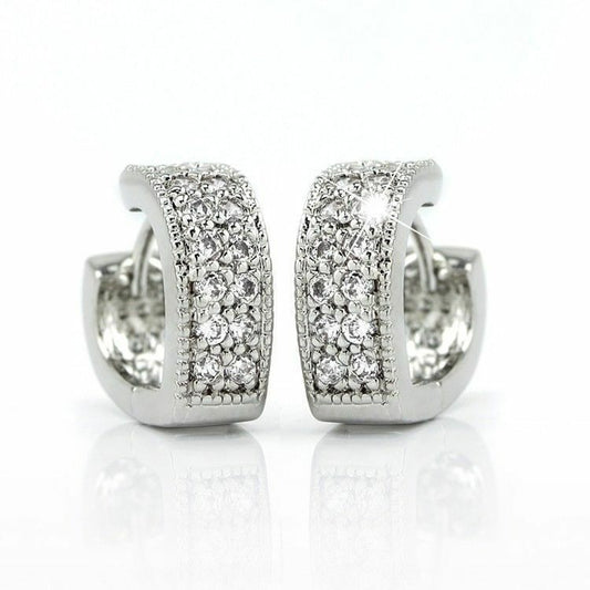 Women's Cartilage Cubic Zirconia 925 Sterling Silver Huggie Heart Hoop Earrings