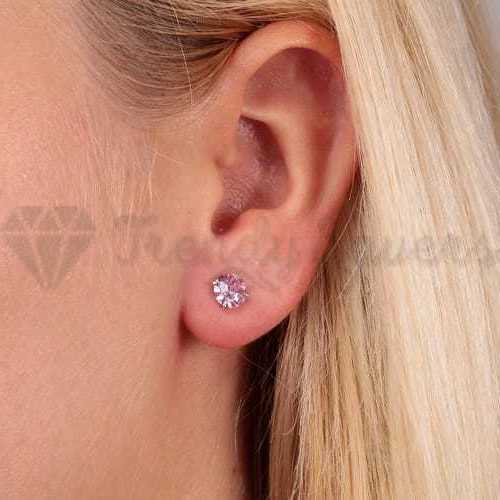 7MM Pink CZ Crystals Stud Earrings 925 Sterling Silver Womens Jewellery New UK