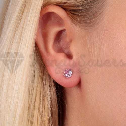 7MM Pink CZ Crystals Stud Earrings 925 Sterling Silver Womens Jewellery New UK