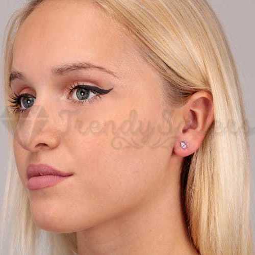 7MM Pink CZ Crystals Stud Earrings 925 Sterling Silver Womens Jewellery New UK