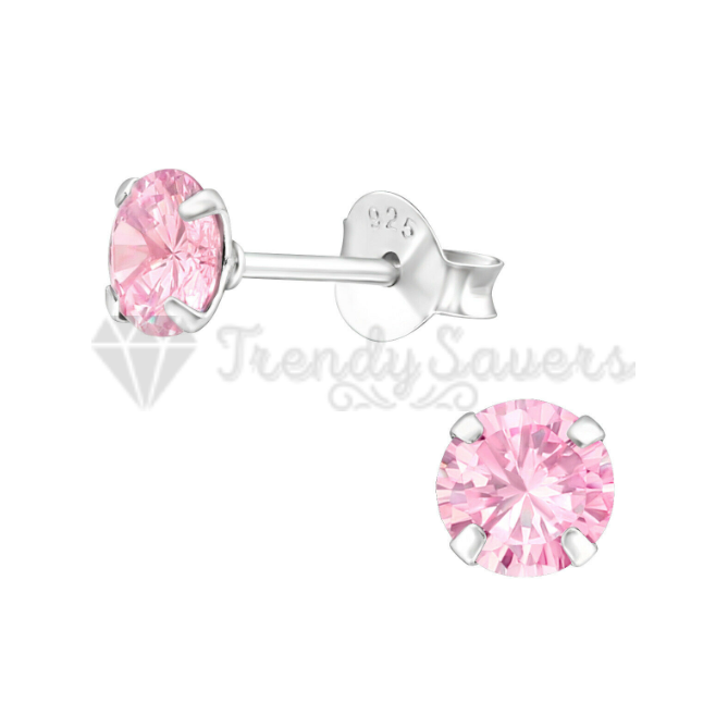 7MM Pink CZ Crystals Stud Earrings 925 Sterling Silver Womens Jewellery New UK