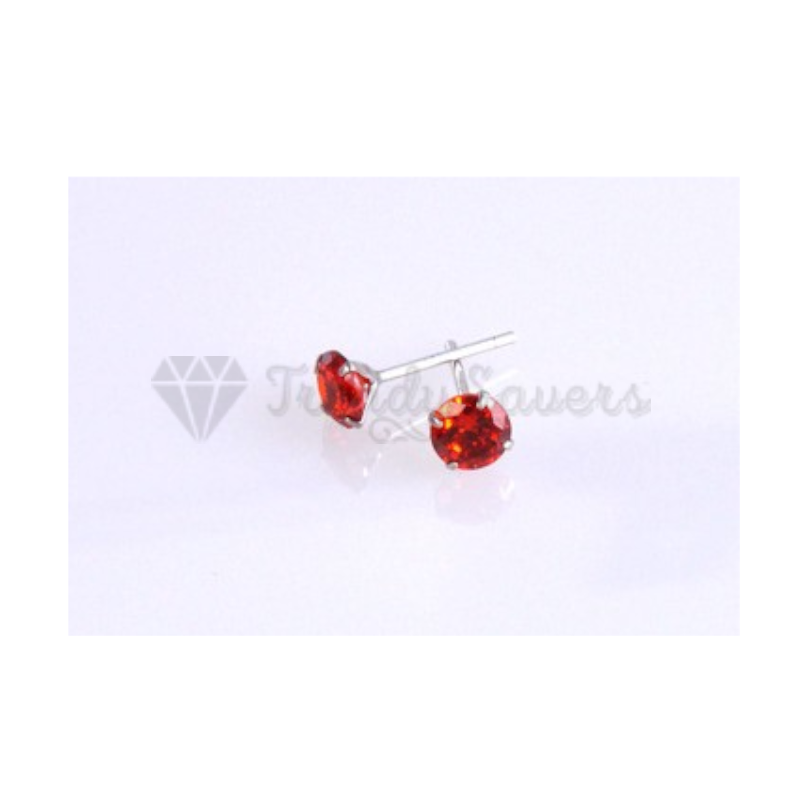 7MM Red Rhinestone Crystal 925 Sterling Silver Ear Stud Earrings Women Jewellery