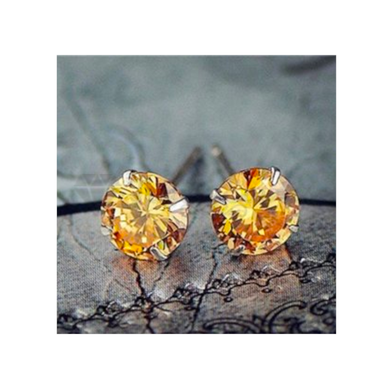 Solid 925 Sterling Silver Crystal Champagne Stud Sleeper Earrings Piercing 6MM