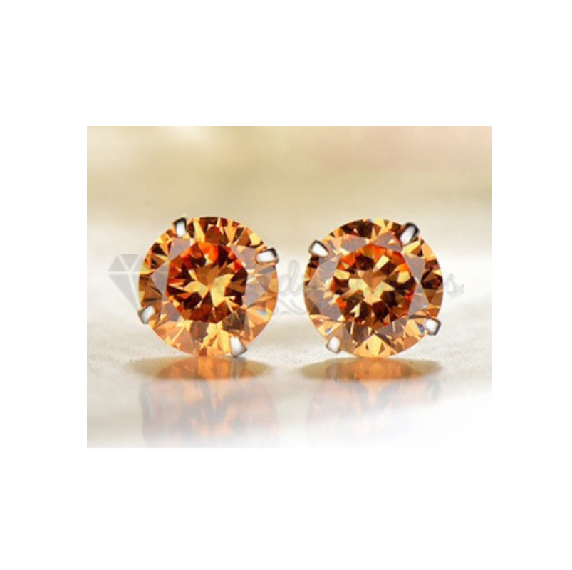 Solid 925 Sterling Silver Crystal Champagne Stud Sleeper Earrings Piercing 6MM