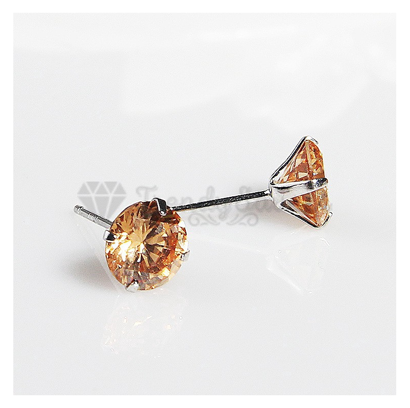 Fashion Sparkling Crystal Champagne Solid Sterling Silver Ear Stud Earrings 7MM