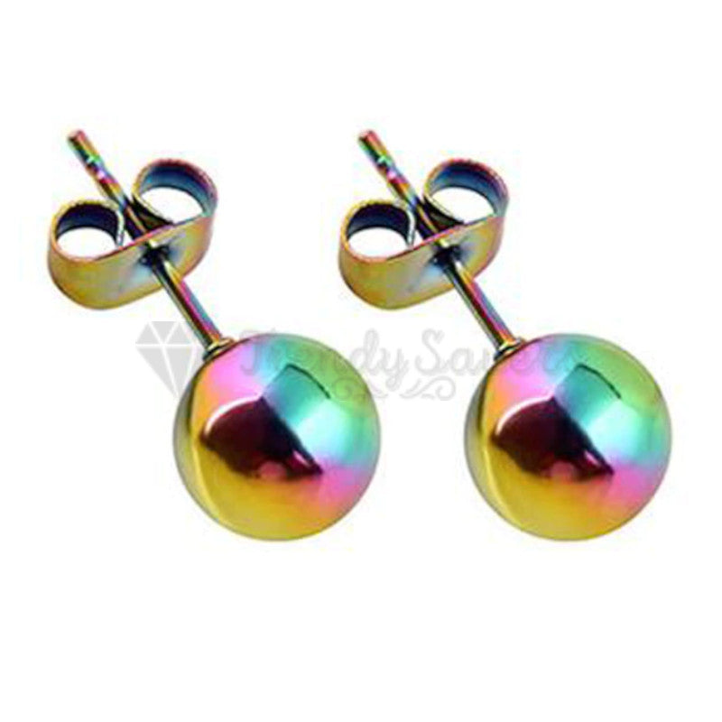 Elegant 8MM High Polished Rainbow Faux Pearl Ball Studs Earrings Hypoallergenic