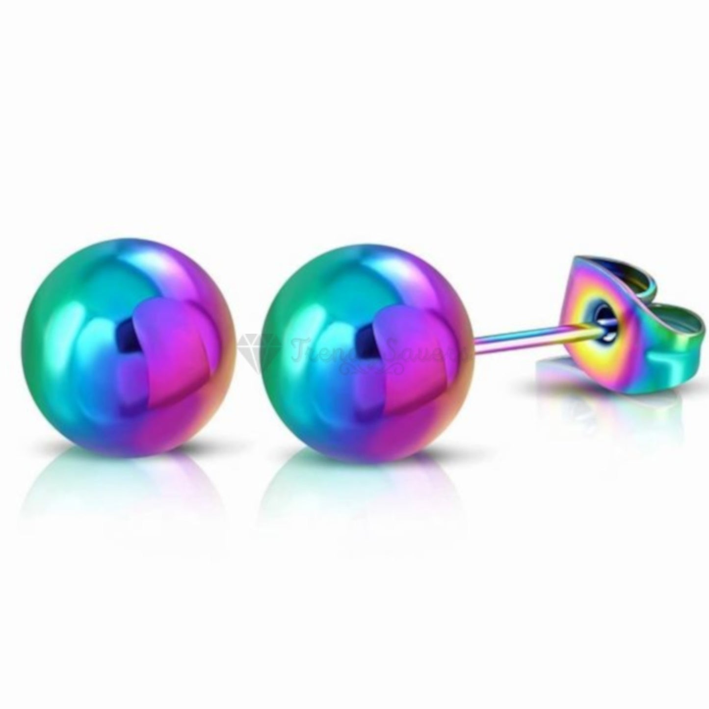 Elegant 8MM High Polished Rainbow Faux Pearl Ball Studs Earrings Hypoallergenic