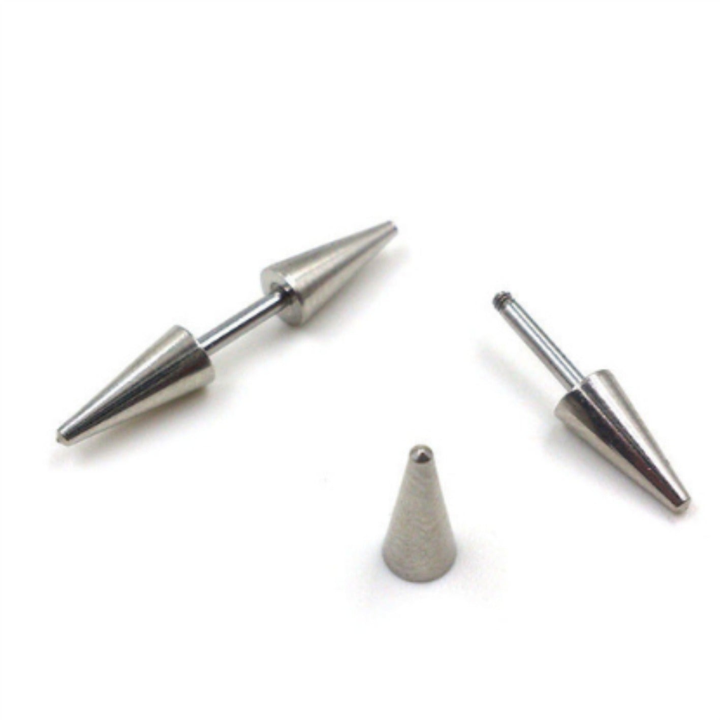 Pair of Surgical Steel Lightweight Punk Double Cone Spike Arrow Stud Earrings