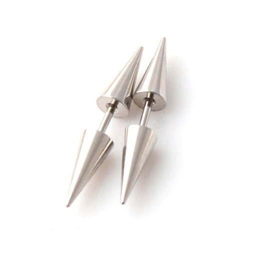 Pair of Surgical Steel Lightweight Punk Double Cone Spike Arrow Stud Earrings