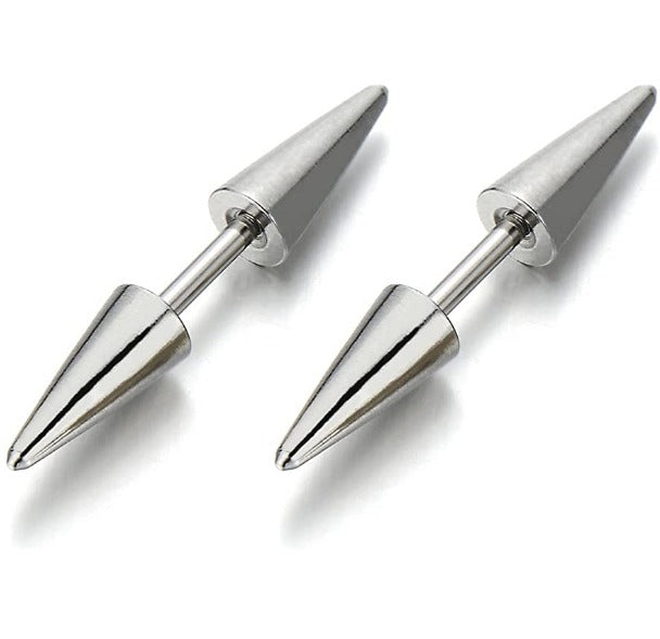 Pair of Surgical Steel Lightweight Punk Double Cone Spike Arrow Stud Earrings