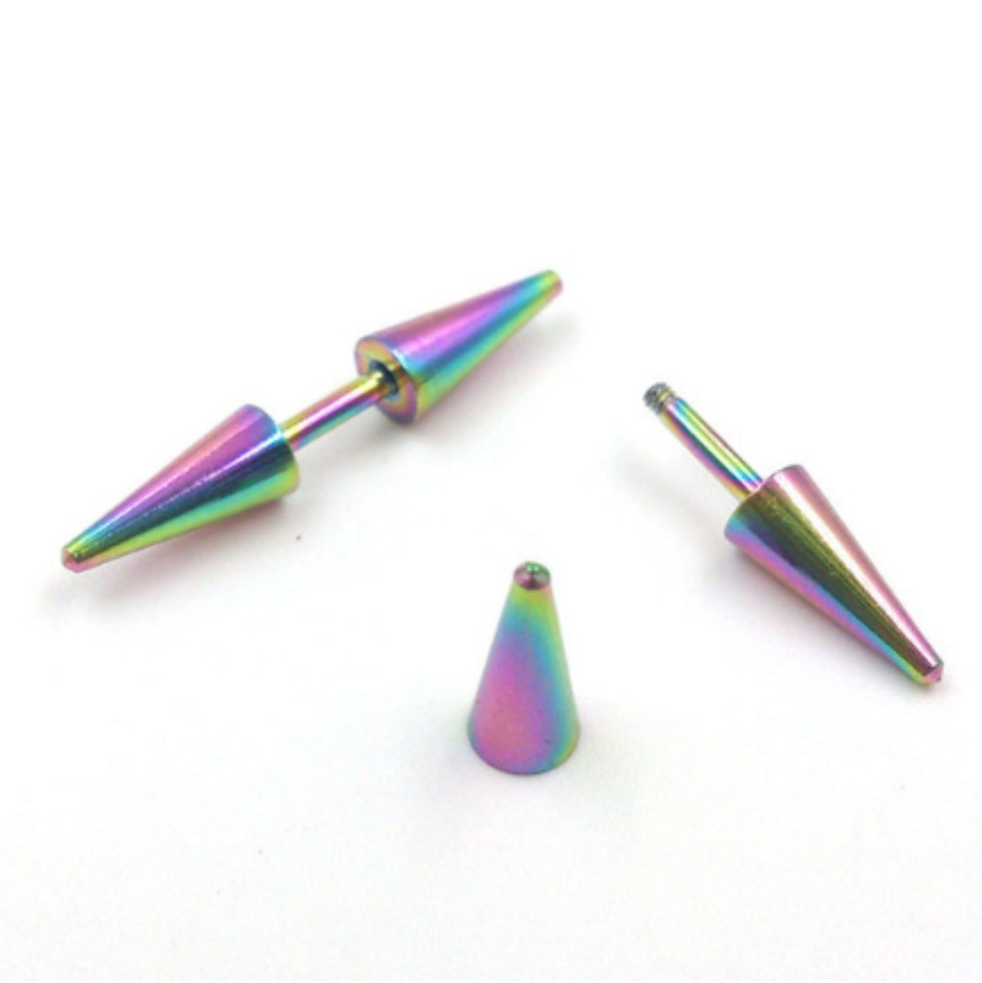 Pair of Surgical Steel Lightweight Punk Double Cone Spike Arrow Stud Earrings