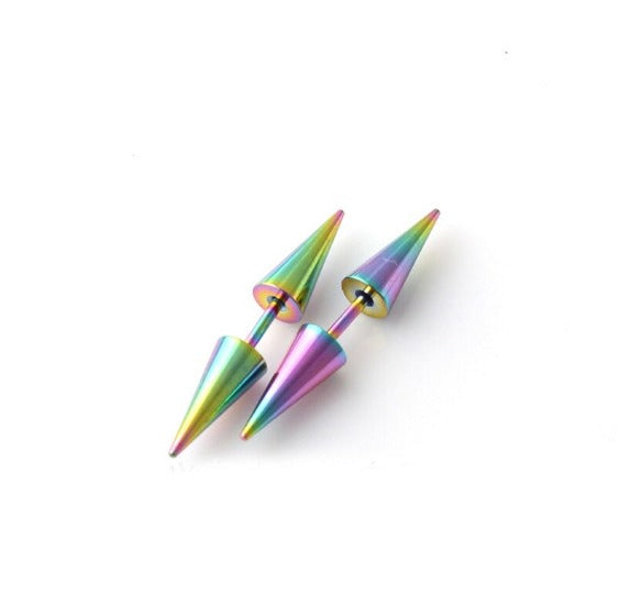 Pair of Surgical Steel Lightweight Punk Double Cone Spike Arrow Stud Earrings