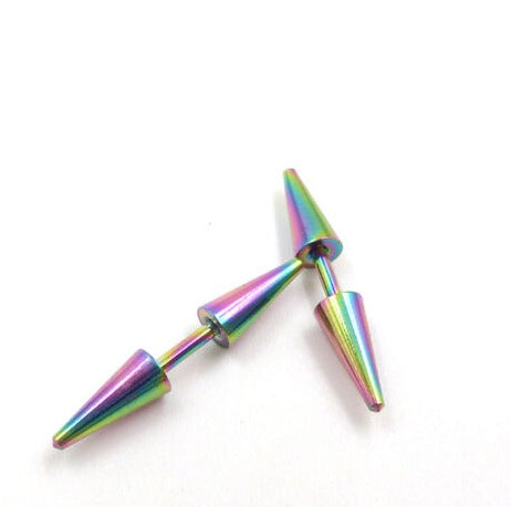 Pair of Surgical Steel Lightweight Punk Double Cone Spike Arrow Stud Earrings