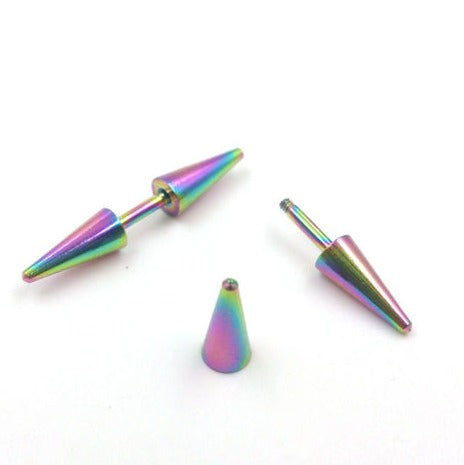 Pair of Surgical Steel Lightweight Punk Double Cone Spike Arrow Stud Earrings