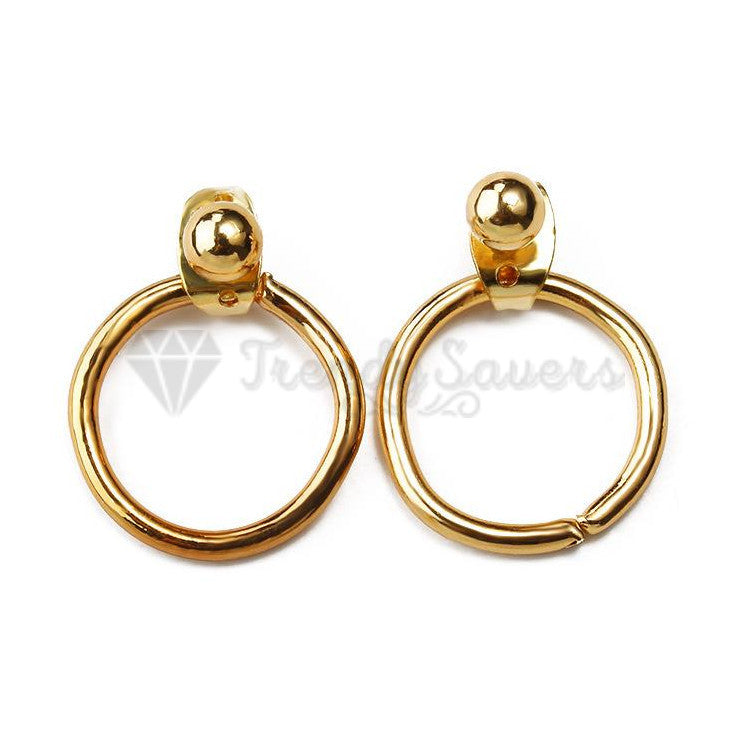 18ct Gold Plated Surgical Steel Geometric Round Metal Hoop Stud Unisex Earrings