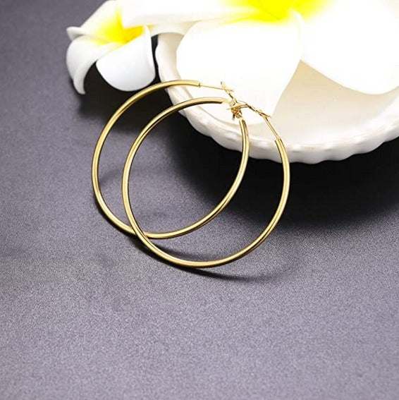 4CM Women's Stainless Steel Gold Hypoallergenic Hoop Earring Trendy 40MM