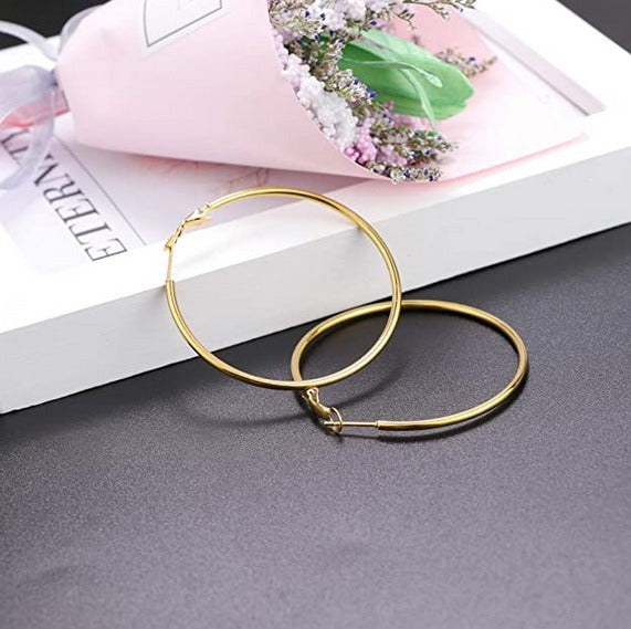 4CM Women's Stainless Steel Gold Hypoallergenic Hoop Earring Trendy 40MM