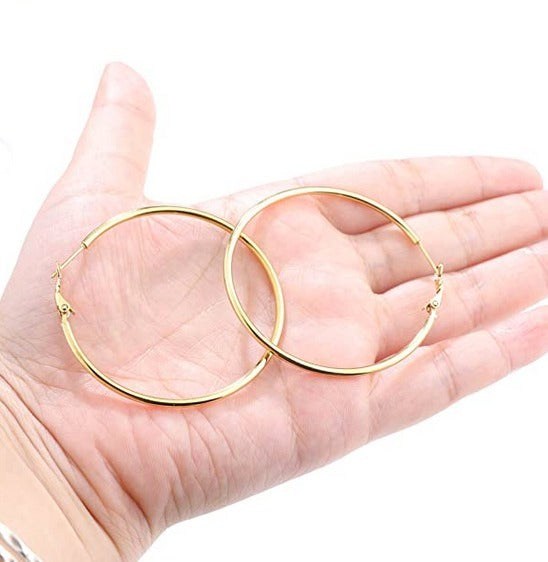 4CM Women's Stainless Steel Gold Hypoallergenic Hoop Earring Trendy 40MM