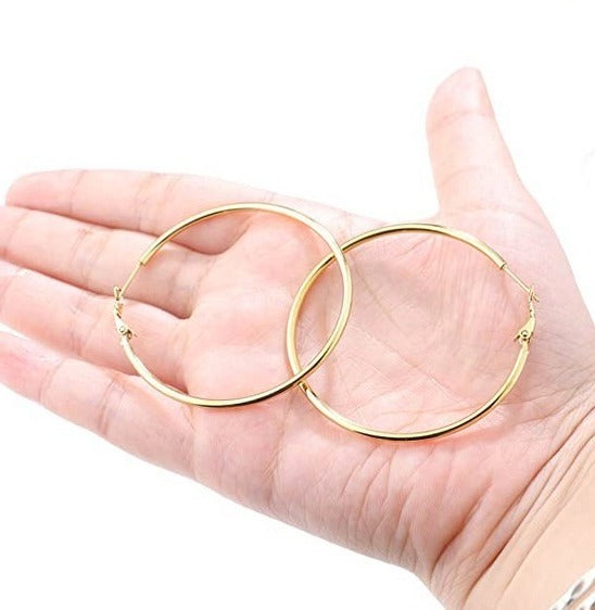 4CM Women's Stainless Steel Gold Hypoallergenic Hoop Earring Trendy 40MM