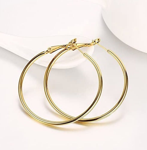 4CM Women's Stainless Steel Gold Hypoallergenic Hoop Earring Trendy 40MM
