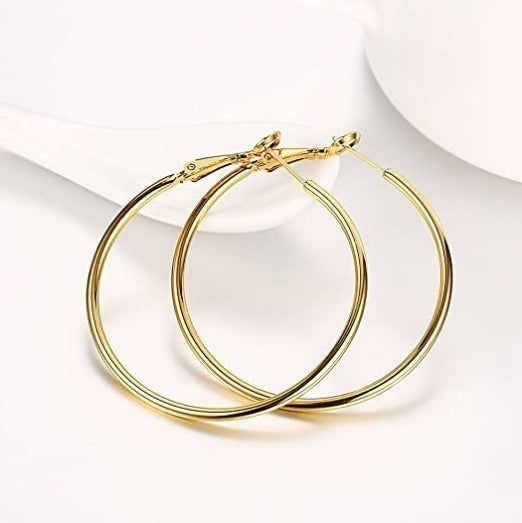 4CM Women's Stainless Steel Gold Hypoallergenic Hoop Earring Trendy 40MM