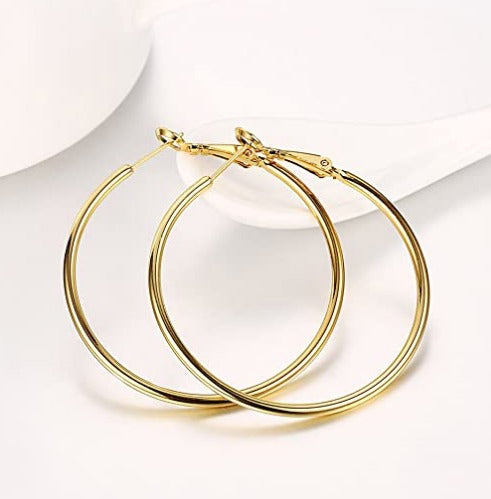 4CM Women's Stainless Steel Gold Hypoallergenic Hoop Earring Trendy 40MM