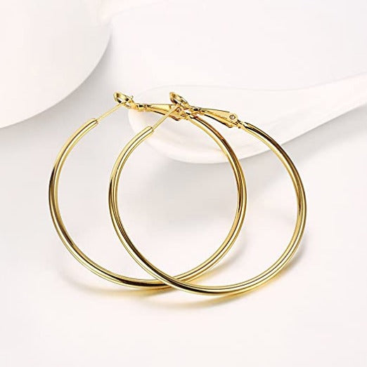 4CM Women's Stainless Steel Gold Hypoallergenic Hoop Earring Trendy 40MM