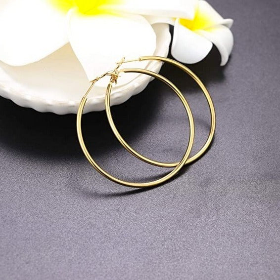 4CM Women's Stainless Steel Gold Hypoallergenic Hoop Earring Trendy 40MM