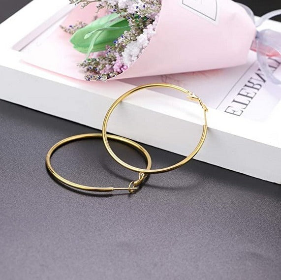 4CM Women's Stainless Steel Gold Hypoallergenic Hoop Earring Trendy 40MM