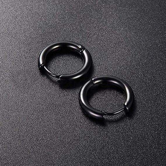 20MM Round Black Circle Sleeper Huggie Hinged Cartilage Hoops Earrings Jewelry