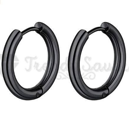 20MM Round Black Circle Sleeper Huggie Hinged Cartilage Hoops Earrings Jewelry