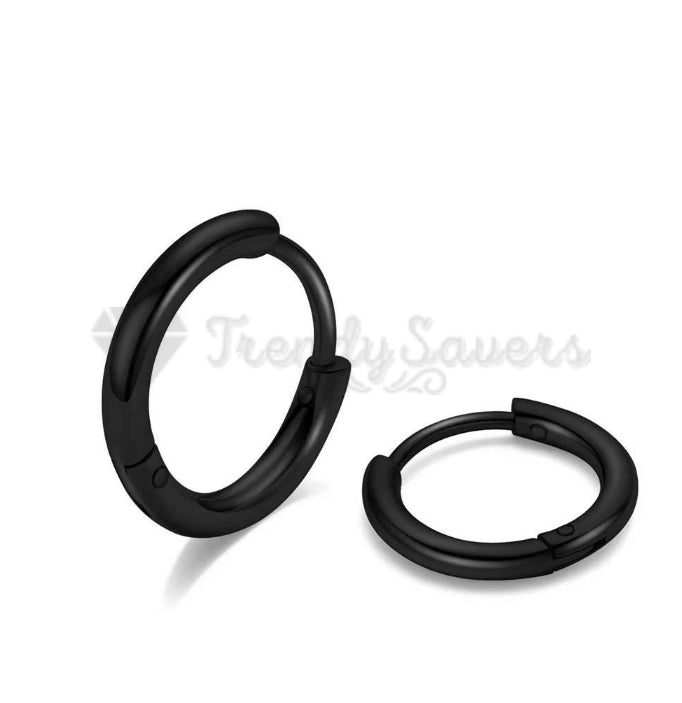 20MM Round Black Circle Sleeper Huggie Hinged Cartilage Hoops Earrings Jewelry