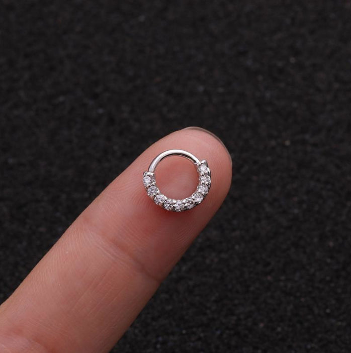 1x Bendable Crystal Sterling Silver Hoop Nose Eyebrow Ear Lip Cartilage Ring 8MM