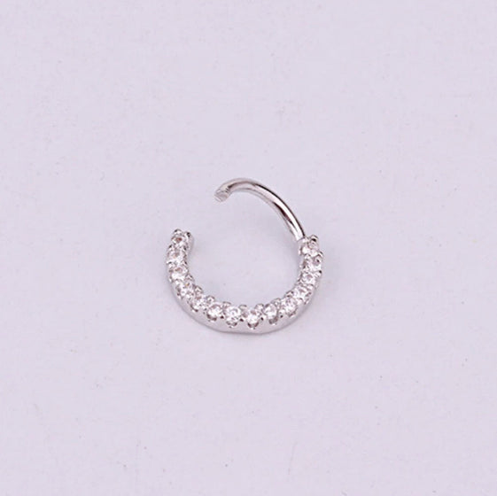 1x Bendable Crystal Sterling Silver Hoop Nose Eyebrow Ear Lip Cartilage Ring 8MM