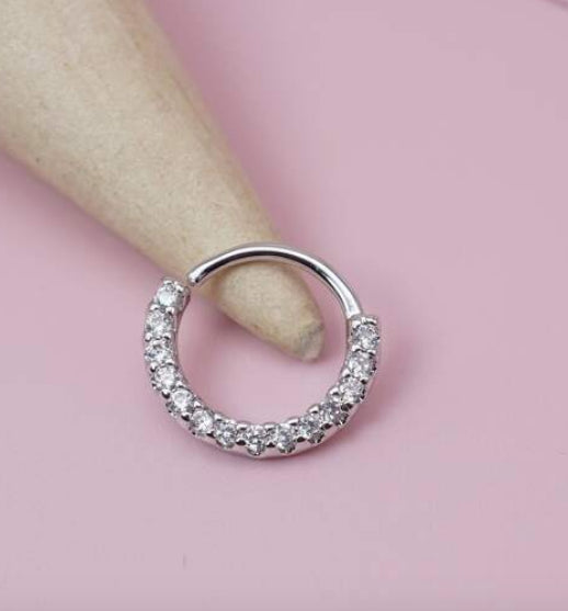1x Bendable Crystal Sterling Silver Hoop Nose Eyebrow Ear Lip Cartilage Ring 8MM