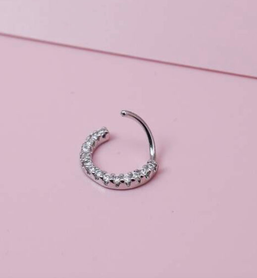 1x Bendable Crystal Sterling Silver Hoop Nose Eyebrow Ear Lip Cartilage Ring 8MM