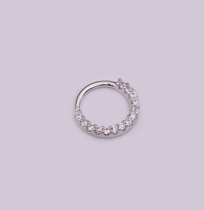 1x Bendable Crystal Sterling Silver Hoop Nose Eyebrow Ear Lip Cartilage Ring 8MM
