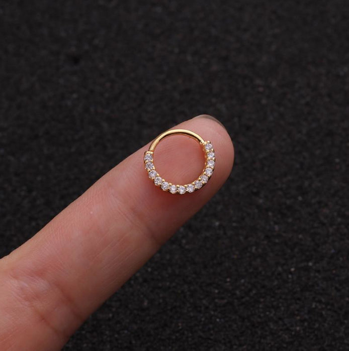 Cubic Zirconia Tiny Hoop Labret Lip Rook Ear Ring Cartilage Daith Helix Gold 6MM
