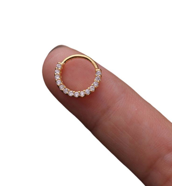 Cubic Zirconia Tiny Hoop Labret Lip Rook Ear Ring Cartilage Daith Helix Gold 6MM