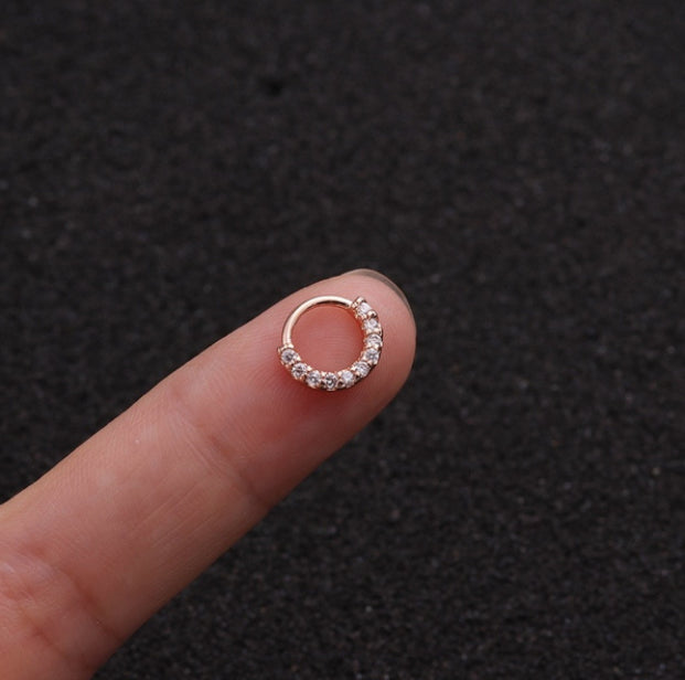 Cubic Zirconia Tiny Hoop Tragus Helix Rook Ear Piercing Lip Ring Rose Gold 6MM
