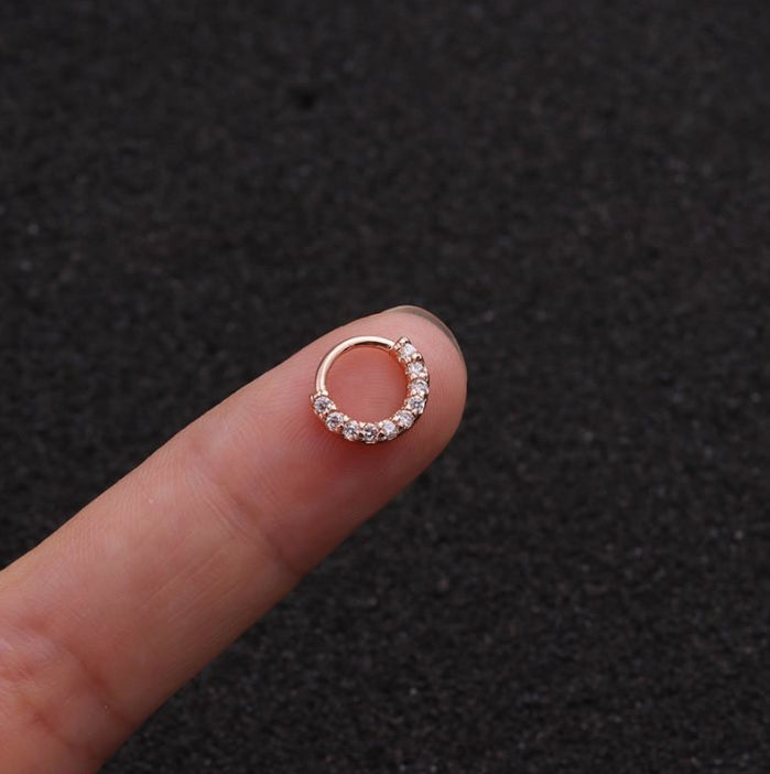 Cubic Zirconia Tiny Hoop Tragus Helix Rook Ear Piercing Lip Ring Rose Gold 6MM