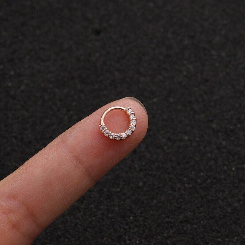 Cubic Zirconia Tiny Hoop Tragus Helix Rook Ear Piercing Lip Ring Rose Gold 6MM