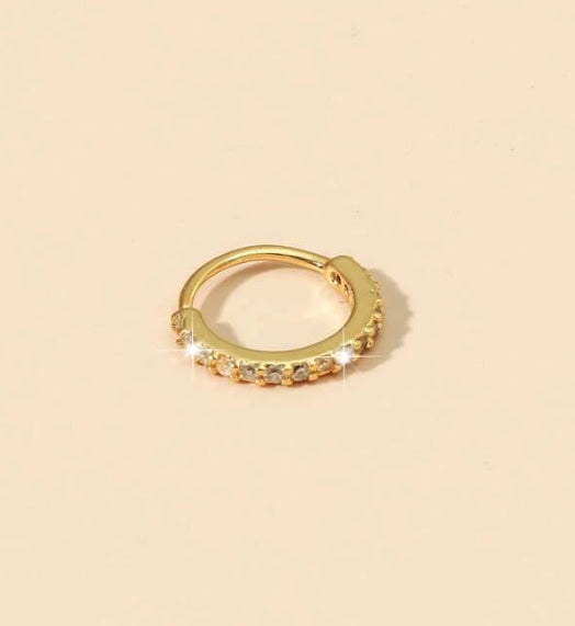 Gold Cartilage Cubic Zirconia Cuff Lip Huggie Hoop Nose Ear Helix Rings 10MM