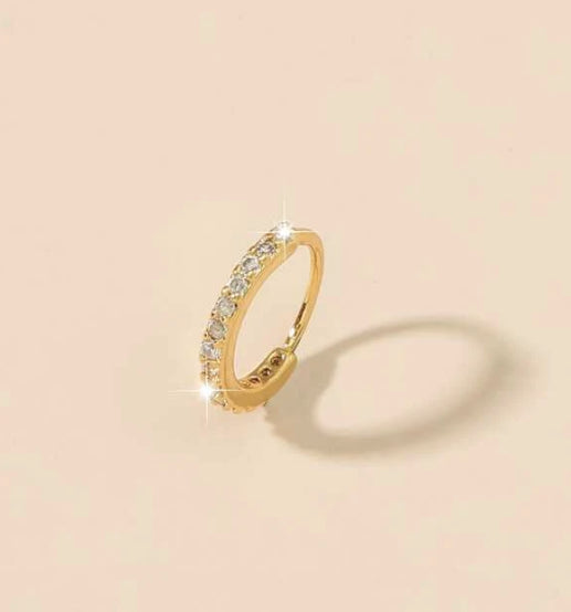 Gold Cartilage Cubic Zirconia Cuff Lip Huggie Hoop Nose Ear Helix Rings 10MM