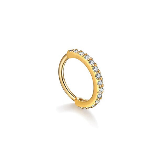 Gold Cartilage Cubic Zirconia Cuff Lip Huggie Hoop Nose Ear Helix Rings 10MM