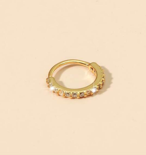 Gold Cartilage Cubic Zirconia Cuff Lip Huggie Hoop Nose Ear Helix Rings 10MM