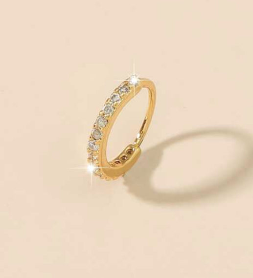 Gold Cartilage Cubic Zirconia Cuff Lip Huggie Hoop Nose Ear Helix Rings 10MM